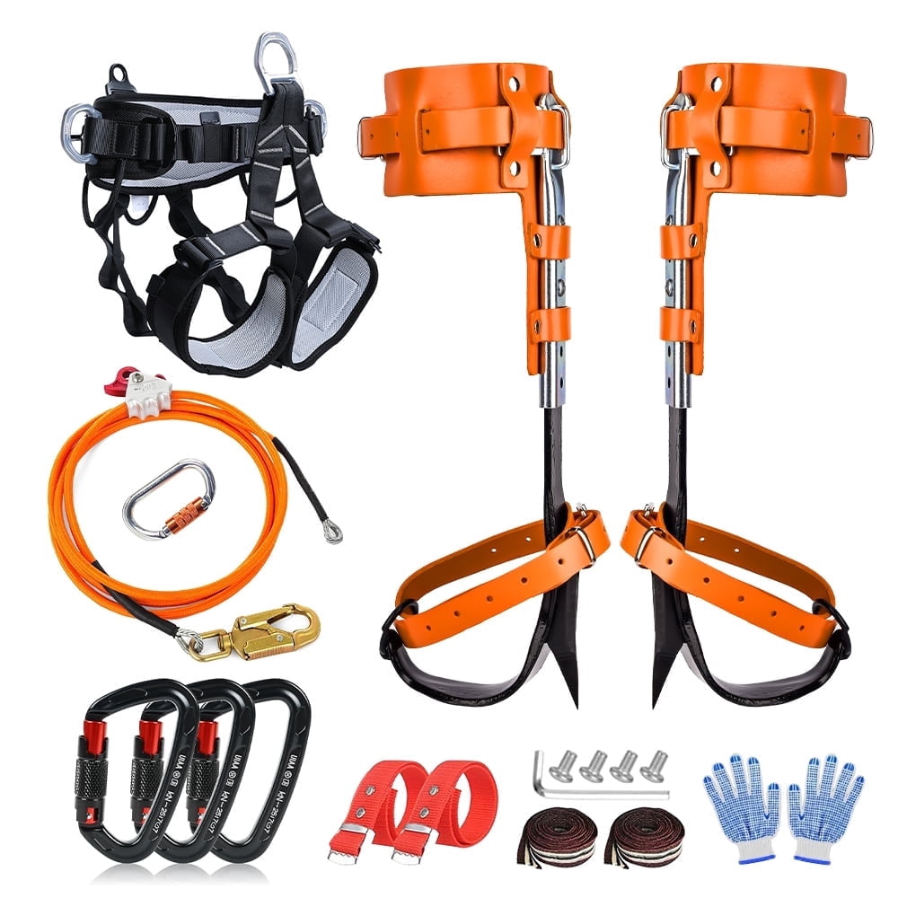 Tree Climbing Gear，Tree Climbing Spikes, Tree Climbing Gear with Adjustable Climbing Straps and Steel Core Flip Line, Rock Climbing Kit with Triple Lock Lanyard Adjuster