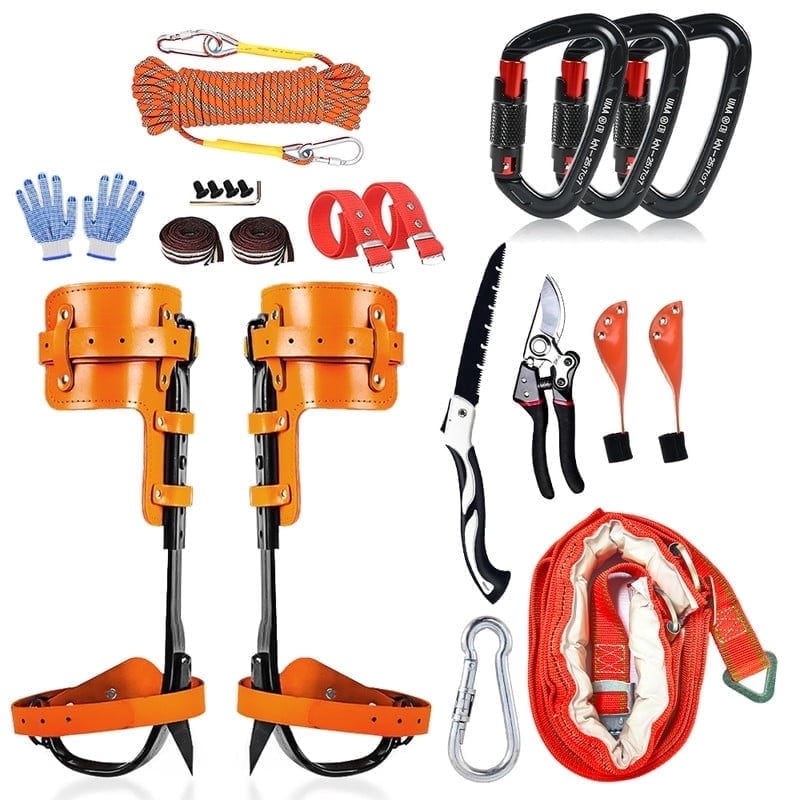 Tree Climbing Gear，Tree Climbing Spikes, Tree Climbing Gear with Adjustable Climbing Straps and Steel Core Flip Line, Rock Climbing Kit with Triple Lock Lanyard Adjuster