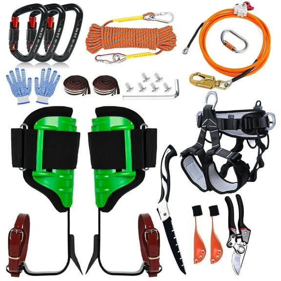 Tree Climbing GearTree Climbing Spikes, Tree Climbing Gear with Adjustable Climbing Straps and Steel Core Flip Line, Rock Climbing Kit with Triple Lock Lanyard Adjuster
