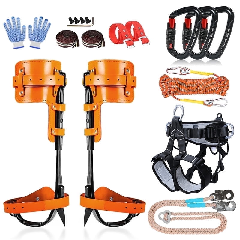 Tree Climbing Gear，Tree Climbing Spikes, Tree Climbing Gear with Adjustable Climbing Straps and Steel Core Flip Line, Rock Climbing Kit with Triple Lock Lanyard Adjuster