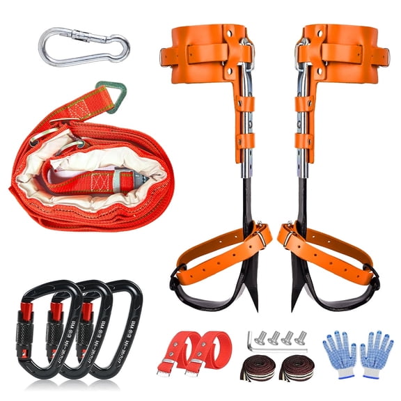 Tree Climbing Gear,Tree Climbing Spikes, Tree Climbing Gear with Adjustable Climbing Straps and Steel Core Flip Line, Rock Climbing Kit with Triple Lock Lanyard Adjuster