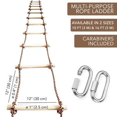 Tree Climbing Rope Ladder for Kids 16ft or Adults - Outdoor Jungle Gym Swing Set Accessories - Playground Equipment