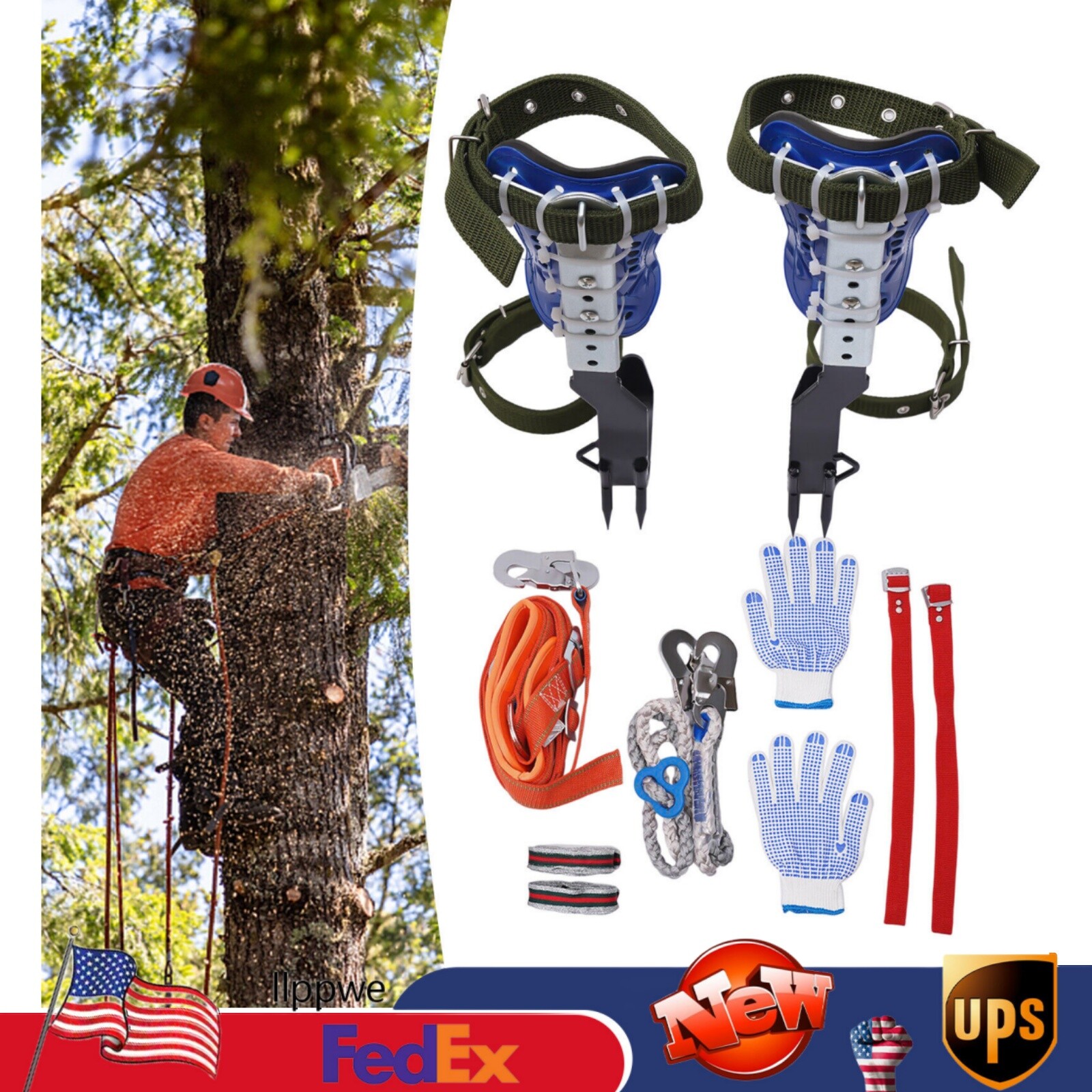 Tree Climbing Spike Set Adjustable Pole Climbing Gear Kit W/Safety Belt ...