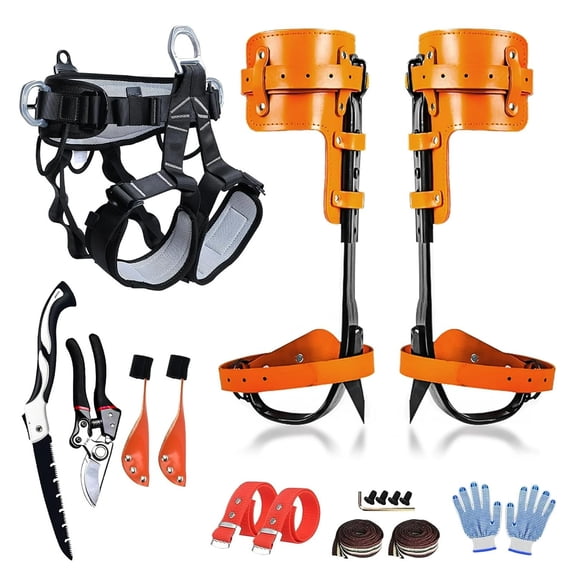 Tree Climbing Spikes with Adjustable Climbing Straps & Steel Core Flip Line, Tree Climbing Gear Kit Includes Triple Lock Lanyard Adjuster for Rock and Tree Climbing