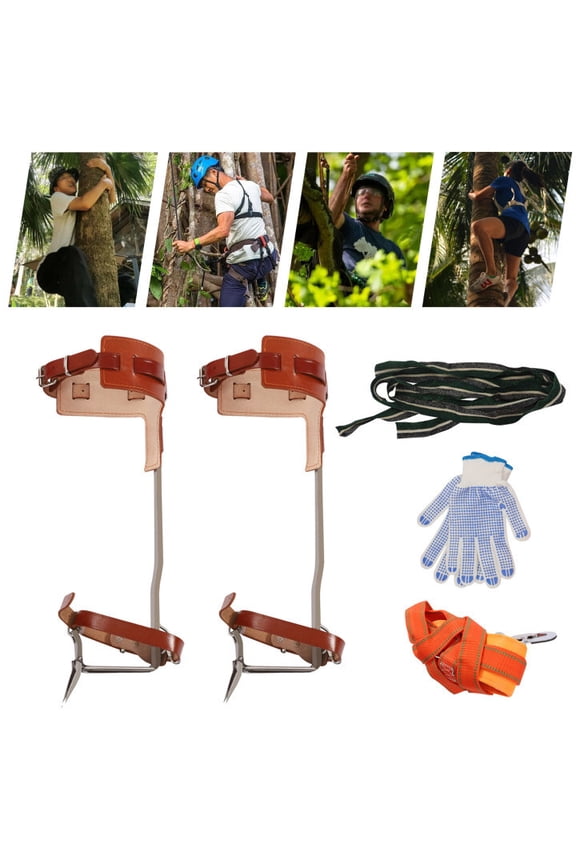 Tree Climbing Spikes Set Adjustable Tree Climbing Gear Pole Forging Tree Climbing Tool with Gloves Tree Climbing Gear Equipment for Outdoor Jungle Survival Fruit Picking