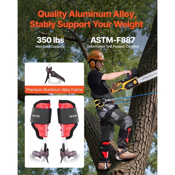 Tree Climbing Spikes Set,Height-Adjustable Tree Climbing Gear with Straps&Spike Protectors,350 lbs Load Capacity,Durable Aluminum Climb Spurs Arborist Equipment for Fruit Picking Hunting