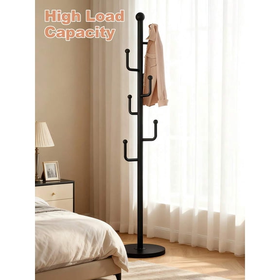 Fsdf Coat Rack Stand Tree Freestanding Entryway Organizer with Storage Basket, Black ABS Material