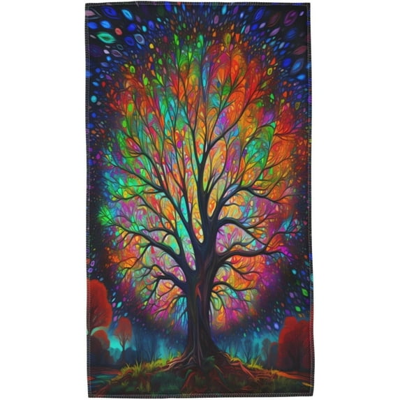 Tree with Colorful Blooming Branches Hand Towels Floral Face Towel Soft Guest Towel Portable Kitchen Tea Dish Towels Washcloths Bathroom Decor 15.7" X 27.5"