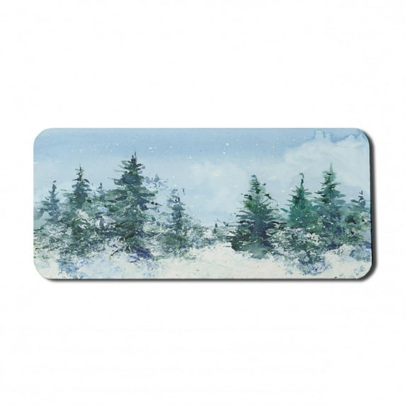 Tree Computer Mouse Pad, Watercolor Artwork of a Woodland Scene, Rectangle Non-Slip Rubber Mousepad X-Large, 35" x 15" Gaming Size, Pale Sky Blue Pale Teal, by Ambesonne