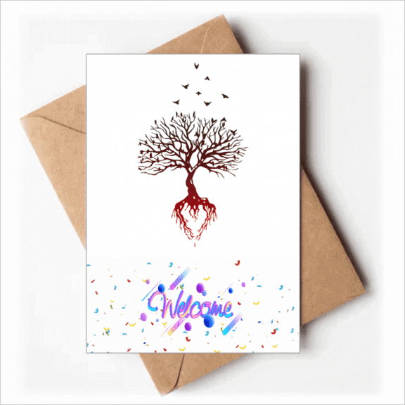 Tree Crow Flying Root Art Deco Fashion Welcome Back Greeting Cards Envelopes Blank