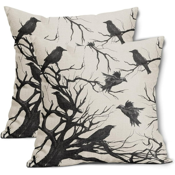 Tree Crows Halloween Pillow Covers 20X20 Inch Set of 2 Branches Fall