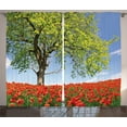 thumbnail image 1 of Ambesonne Tree Curtains 2 Panel Set, Spring Scenery Flowers, 108" x 84", Green Red Blue, 1 of 3