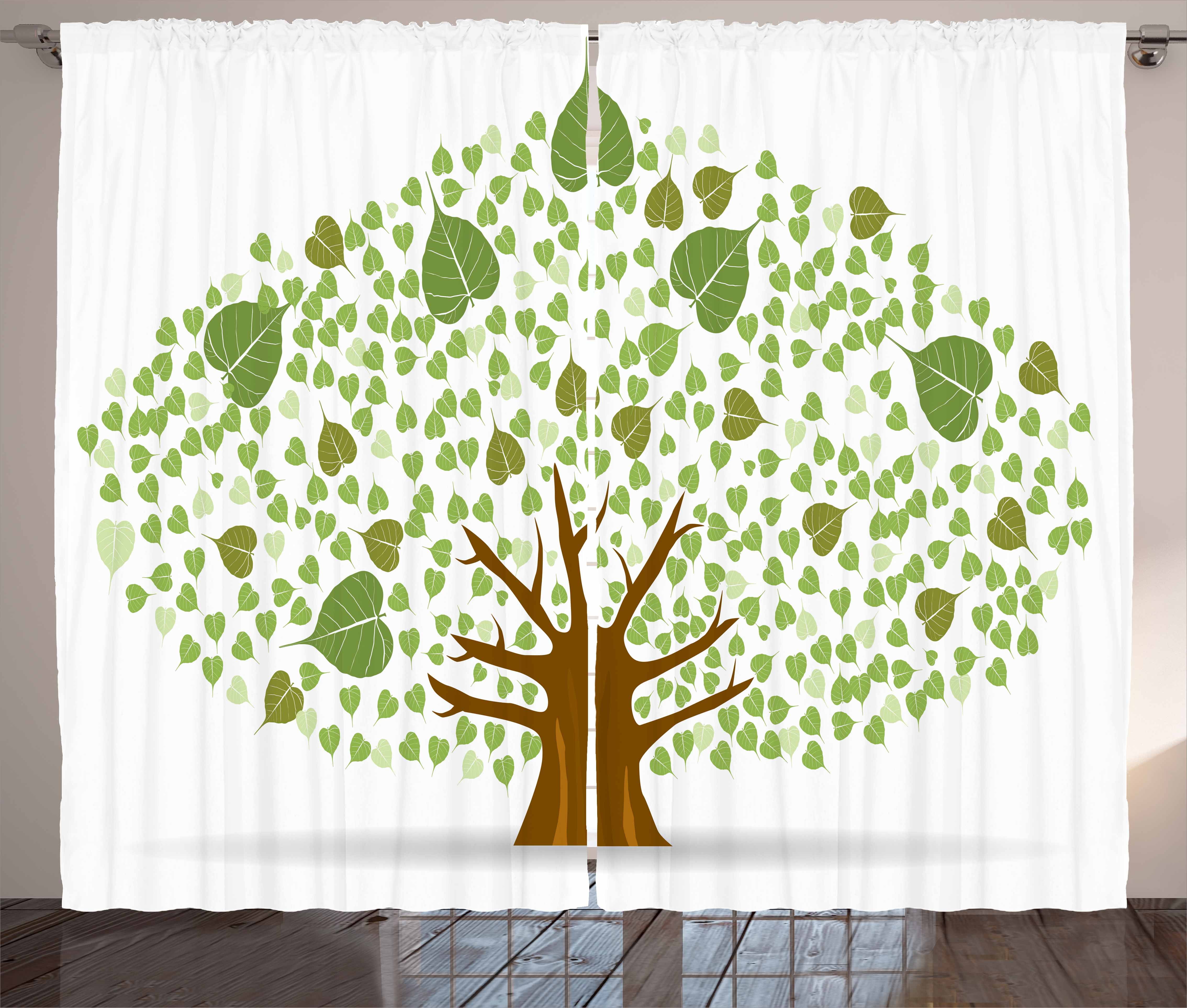 Ambesonne Tree Curtains 2 Panel Set, Fig Leaves Form Composition, 108 ...