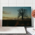 thumbnail image 1 of Tree Cutting Board, Oak Tree Distant Hills at Sunrise Rural Landscape Autumn Sun Rays Grass Nature Theme, Decorative Tempered Glass Cutting and Serving Board, Large Size, Brown Blue, by Ambesonne, 1 of 5