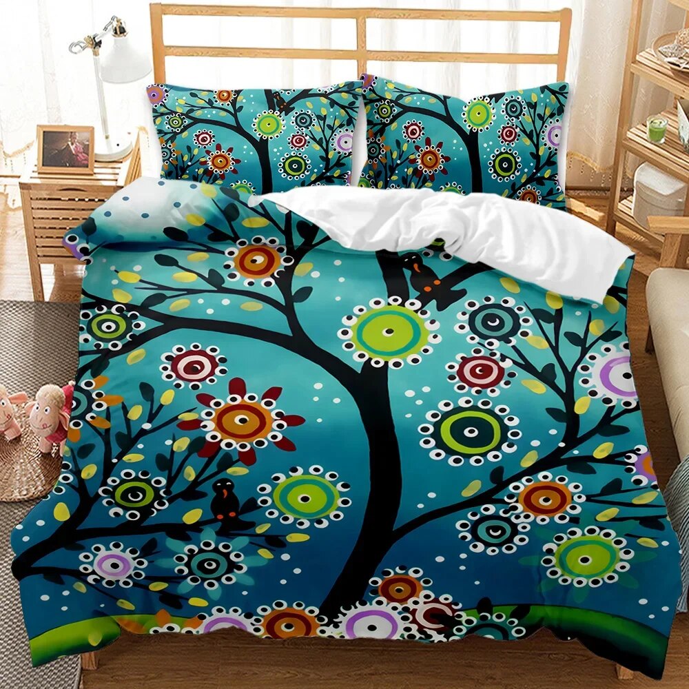 Tree Duvet Cover Bohemian Forest Happiness Tree Comforter Cover Bedding Set Twin Double King