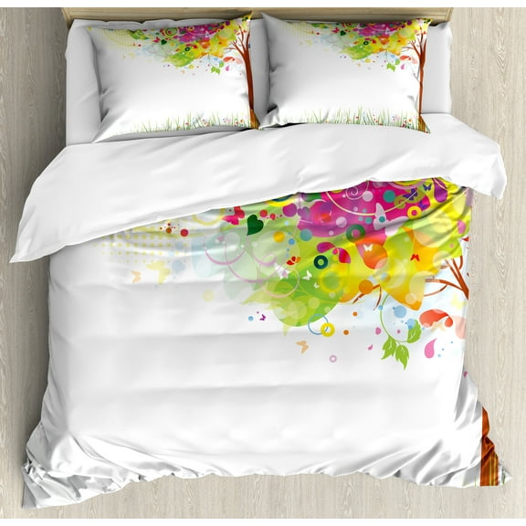 Tree Duvet Cover Set, Color Bursting Tree of Life Colorful Pastoral Creative Design Modern Style Art Print, Decorative 3 Piece Bedding Set with 2 Pillow Shams, King Size, Multicolor, by Ambesonne