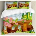 thumbnail image 1 of Tree Duvet Cover Set, Friendly Smiling Worms in Wooden Tree House Animal Image, Decorative 3 Piece Bedding Set with 2 Pillow Shams, King Size, Apple Green Chocolate, by Ambesonne, 1 of 3