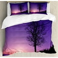 thumbnail image 1 of Tree Duvet Cover Set, Oak Tree at Sunset Snowy Field Wintertime Nature Landscape Wilderness Scene Print, Decorative 3 Piece Bedding Set with 2 Pillow Shams, Queen Size, Purple Black, by Ambesonne, 1 of 3