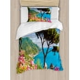 thumbnail image 1 of Tree Duvet Cover Set, Picture of the Famous Amalfi Coast with Gulf Salerno Campania Italy, Decorative 2 Piece Bedding Set with 1 Pillow Shams, Twin Size, Azure Blue Multicolor, by Ambesonne, 1 of 3