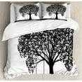 thumbnail image 1 of Tree Duvet Cover Set Queen Size, A Tree Silhouette with a Swing Illustration Flowers and Grass Monochrome Pattern, Decorative 3 Piece Bedding Set with 2 Pillow Shams, Black and White, by Ambesonne, 1 of 3