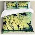 thumbnail image 1 of Tree Duvet Cover Set, Tree Silhouettes with Reflections on the Water Scenic National Park Countyside Art, Decorative 3 Piece Bedding Set with 2 Pillow Shams, Queen Size, Yellow Blue, by Ambesonne, 1 of 3