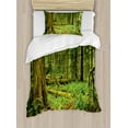 thumbnail image 1 of Tree Duvet Cover Set Twin Size, Idyllic Lush Rainforest in Canadian Island with Ferns Moss on Tree Nature Ecology Photo, Decorative 2 Piece Bedding Set with 1 Pillow Sham, Green, by Ambesonne, 1 of 3