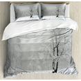 thumbnail image 1 of Tree Duvet Cover Set, Winter Landscape Picture with a Tree in Snowy Field and Foggy Forest at the Back, Decorative 3 Piece Bedding Set with 2 Pillow Shams, Queen Size, White Black, by Ambesonne, 1 of 3