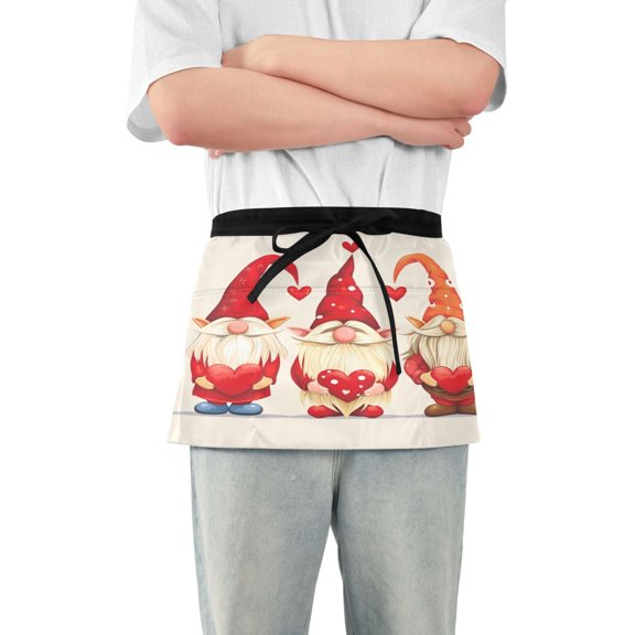 Tree Dwarfs and Red Heart Server Apron with 3 Pockets Waterproof Waitress Waist Short Apron for Man Woman 12 Inches