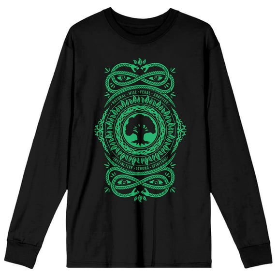 Tree, Earth, Snake Symbol Men's Black Long Sleeve Graphic Tee-M