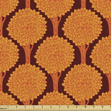 Tree Fabric by the Yard, Abstract Vibrant Color Forest Pattern Autumn Season Wildlife Modern Art, Upholstery Fabric for Dining Chairs Home Decor Accents, 1 Yard, Orange Chestnut Brown by Ambesonne