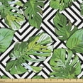 thumbnail image 1 of Tree Fabric by the Yard, Macro Palm Leaves on Minimalist Striped Geometric Botany Print, Decorative Upholstery Fabric for Chairs & Home Accents, 3 Yards, Hunter Green Black White by Ambesonne, 1 of 4
