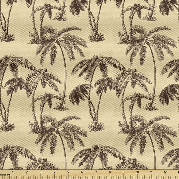 Ambesonne Tree Fabric by the Yard Upholstery, Tropical Palms Hawaii, 2 Yards, Sand Brown Chocolate