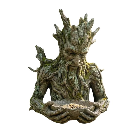 Tree Face Bird Feeder -Whimsical Tree-Integrated Birds Feeding Sculpture,Waterproof Resin Tree Mounted Birds Feeders for Outdoor Backyard,Large Bird Feeder Sculpture for Wildlife Garden Decor(Old Man