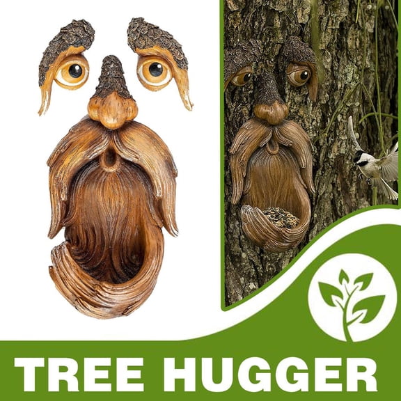 Tree Face Bird Feeder for Garden, 3.9x5.9 Inch Resin Animal Decor, Outdoor Wild Bird Seed Holder