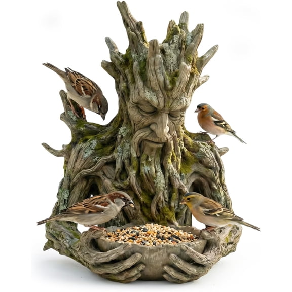 Tree Face Bird Feeders for Outdoors, Resin Hanging Tree Bird Feeder with Hidden Keyhole, Trees-Integrated Bird Feeding Sculpture Outdoor Decor for Patio, Garden, Yard