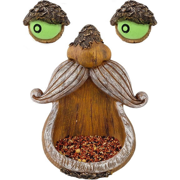 Tree Face Decor Bird Feeder Outdoor, Eyes Glow in Dark Fun Old Man Tree Hugger Sculpture Yard Art Garden Lawn Ornament Decoration