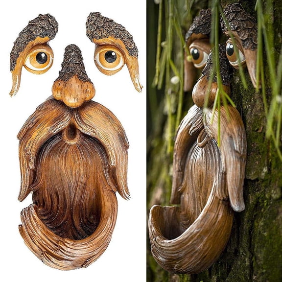 Tree Face Decor Bird Feeder Outdoor,Fun Old Man Tree Sculpture Yard Art Garden Lawn Ornament Decoration
