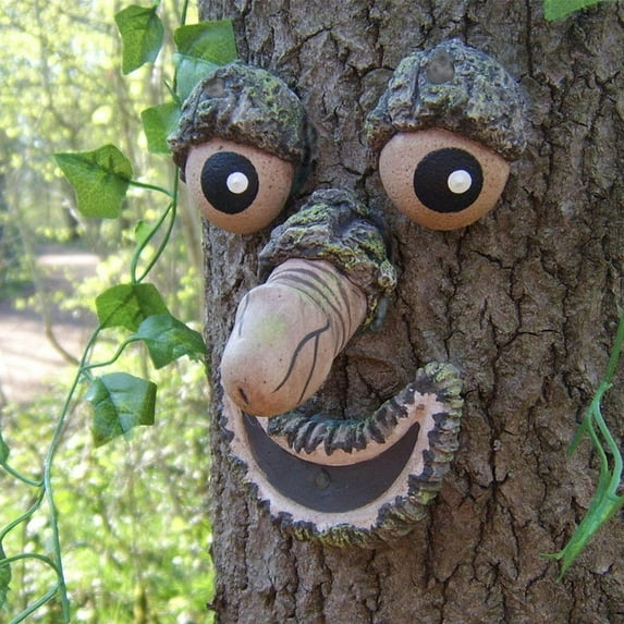 Tree-Face Decor Outdoor, Old Man Tree Hugger Bark Ghost Face Facial Features Tree Peeker Decoration Statue for Outdoor Funny Yard Garden Art for Easter Creative Props "