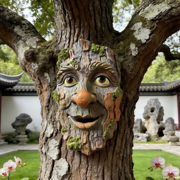 Tree Face Garden Statue Whimsical Man Face Tree Hugger Sculpture for Tree Trunk Outdoor Yard Planter Pot Decor