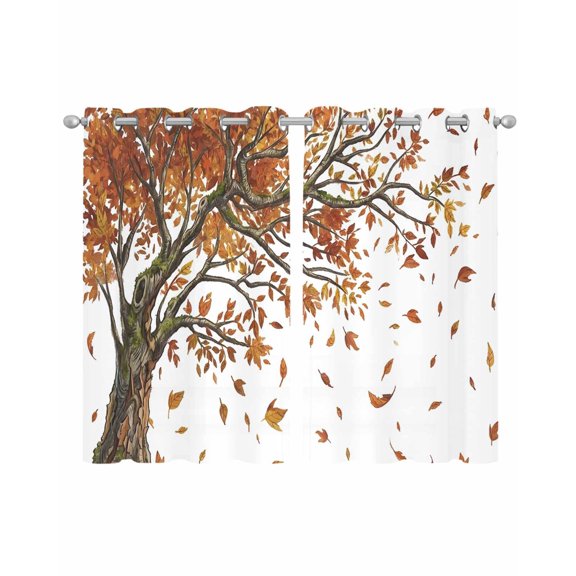 Tree Fall Sheer Curtains 39 Inch Length 2 Panels Set for Living Room/Bedroom, Autumn Leaves Branches Watercolor Botanical Elegant Kitchen Curtains Grommet Curtains Window Treatments 27.5"x39"x2