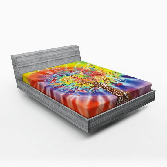 Ambesonne Colorful Fitted Sheet, Music Tree Instruments, Full Size, Multicolor