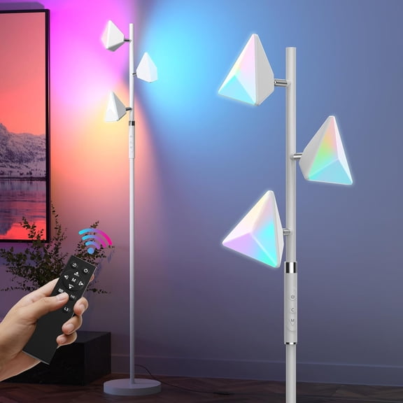 Tree Floor Lamp for Room, Stepless Dimmable Tall Standing Lamp with Remote, Touch Control and 3 Rotatable Light, Bright Lights for with 4 Color-Changing, White