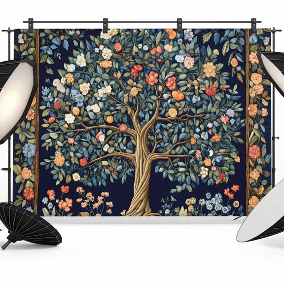 Tree Floral Backdrop for Photoshoot,Photography Photo Studio Background Wall Backdrop,Boho Vintage Country Botanical Patterns Back Drop Banner Panel for Portraits Wedding Party Live Streaming 8x6Ft