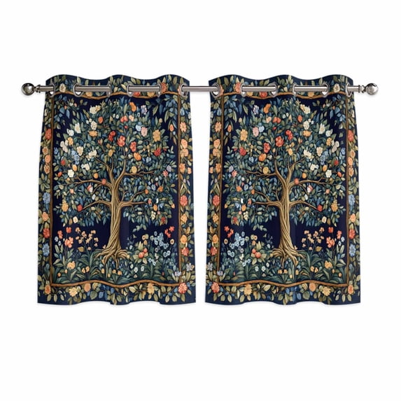 Tree Floral Kitchen Curtains Short 54 Inch Length, Boho Vintage Country Botanical Patterns Grommet Top Bedroom Living Room Curtains, Light Filtering Cafe Curtain Drapes 2 Panels Set 84''x54''