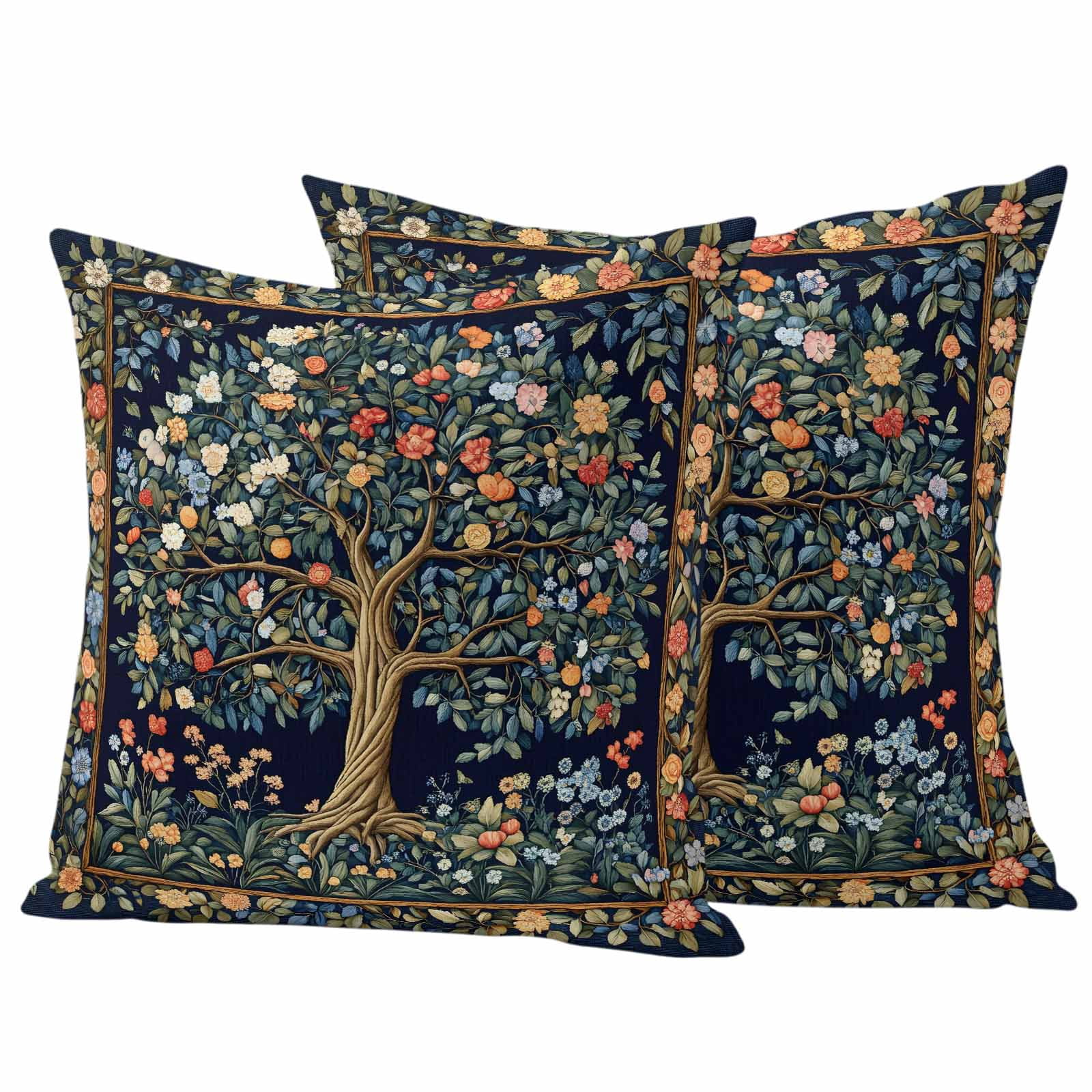 Tree Floral Outdoor Waterproof Pillow Covers, Boho Vintage Country Botanical Patterns Decorative Square Throw Pillowcase Sofa Cushion Sham for Patio/Couch/Chair, 24"x24" 2 Pack