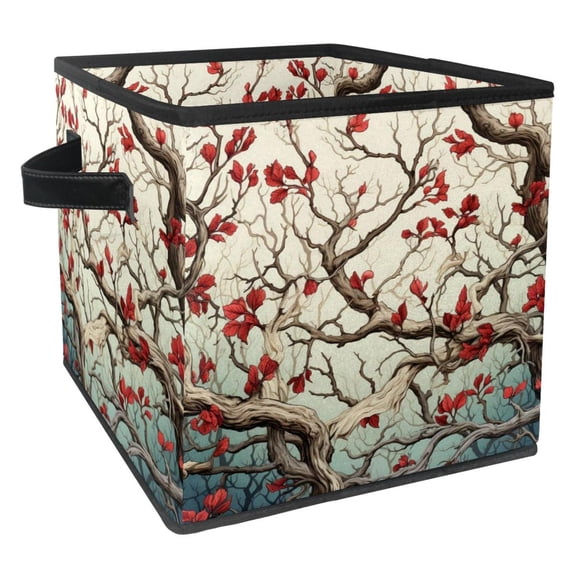 Tree Foldable Cube Organizer with Handle, 10.8"x10.5"x10.6", Large Capacity Storage Cubes, Storage Bin, Storage Containers