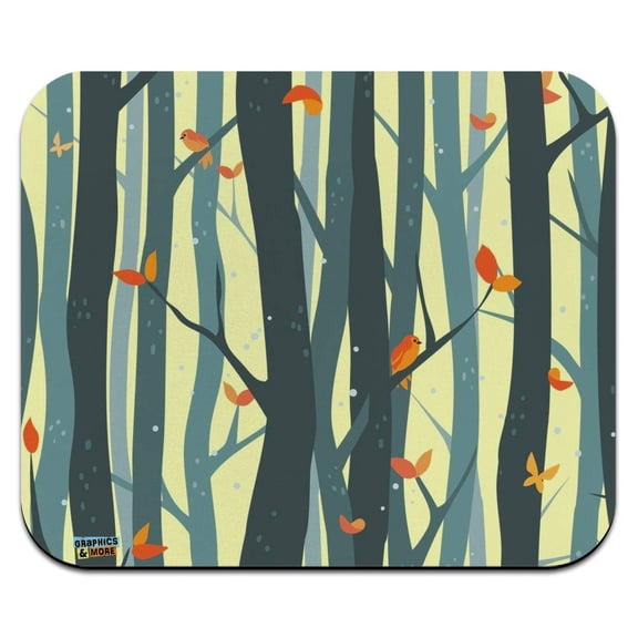Tree Forest Pattern with Birds and Butterflies Low Profile Thin Mouse Pad Mousepad