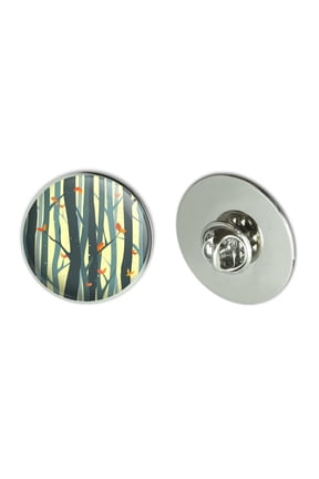 Tree Forest Pattern with Birds and Butterflies Metal 1.1" Tie Tack Hat Lapel Pin Pinback