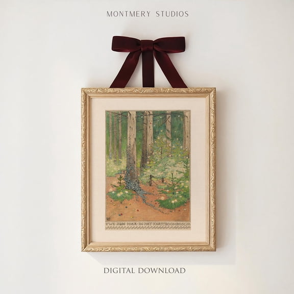 Tree Forest Wall Art, Vintage Tree Art, Tree Drawing Illustrations, Forest, Vintage Winter Art, W Poster Warm Present Vintage UNFRAMED Poster Size 16x24