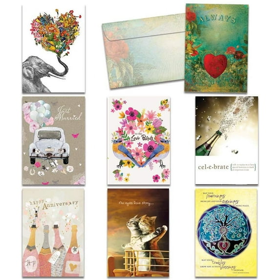 Tree-Free Greetings 8 Pack Card Assortment with Matching Envelopes, 5 x 7 Inches, Eco Friendly, Made in USA, 100% Recycled Paper, Celebrating Love, Friendship, All Occasion, Thinking of You (AGA1131)